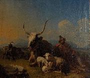 Eugne Joseph Verboeckhoven Shepherd with animals in the countryside oil painting reproduction